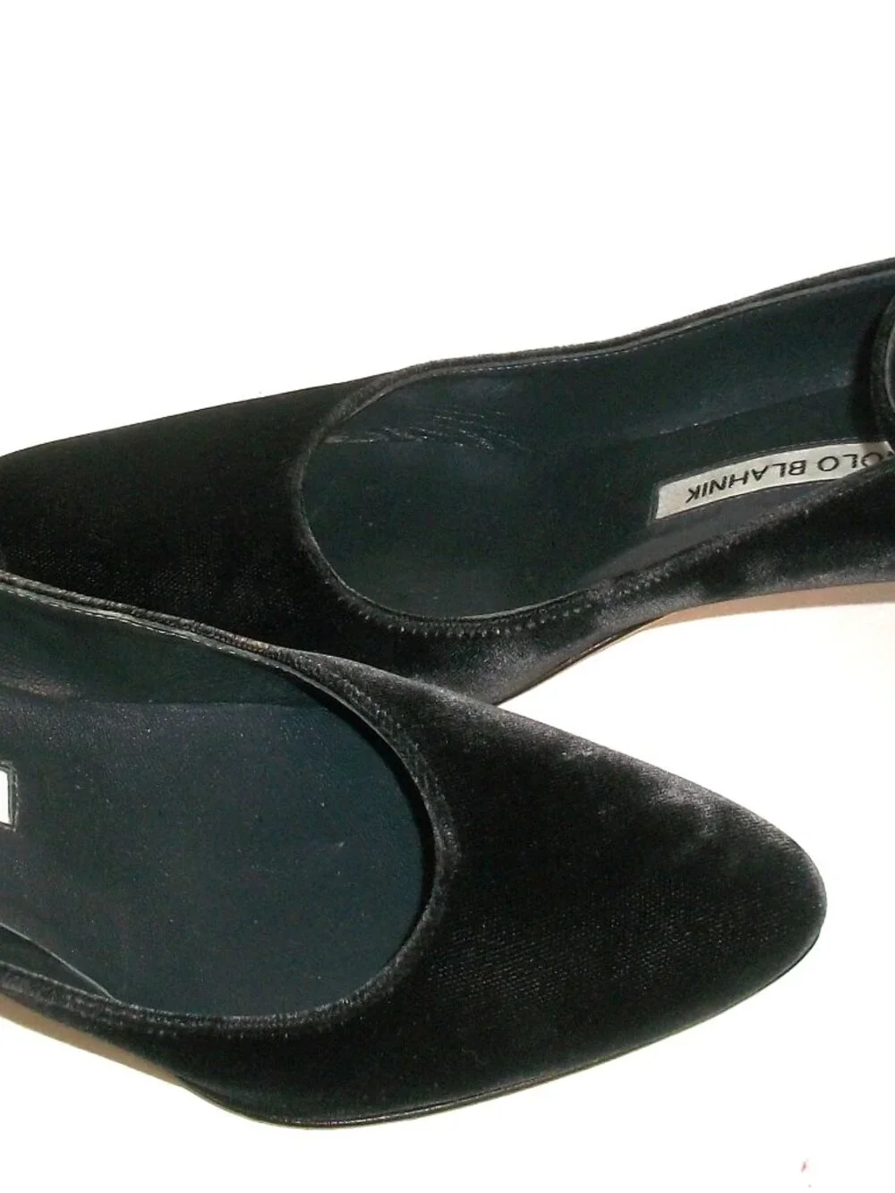 Manolo Blahnik Gray-Blue Velvet Low Block-Heel Ankle Strap Pumps 6M EUC